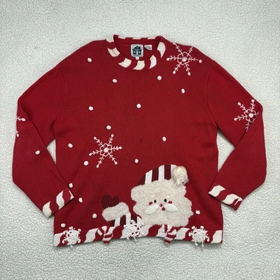 Storybook Knits Christmas Sweater Womens 1X Plus Santa Novelty 3D Holiday Red - Image 1 of 4