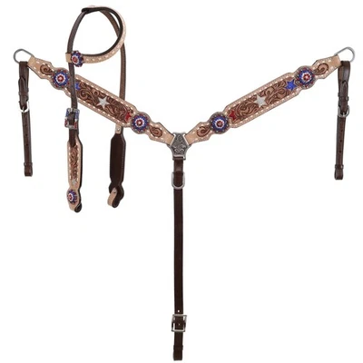 Showman Western Patriot Single Ear Headstall & Breast Collar Set - Image 1 of 3