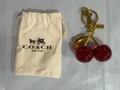 Coach Red Cherry Apple Bag Charm Keychain Resin Metal Brass Purse Decoration