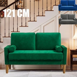 121cm Samt Kleines Sofa mit 2 Kissen Loveseat Gepolsterte Couch 2-Sitzer Couches - Bild 1 von 36