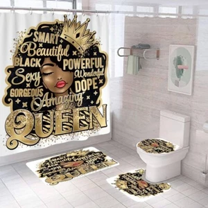 Empowering Queen Bathroom Set | 4-Piece Afrocentric Shower Curtain & Rug Decor - Picture 1 of 1