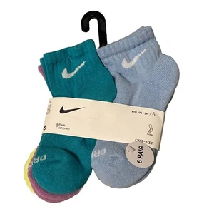 NIKE Girls Socks Ankle Cushioned School Kids Everyday 6 Pair Shoe 10C-3Y - Picture 1 of 6