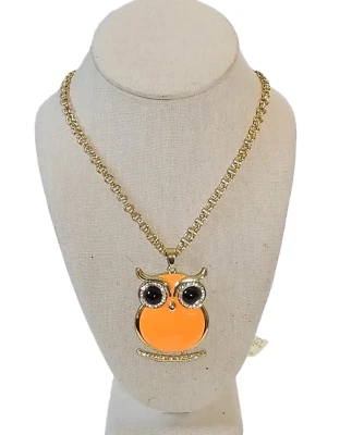 Amrita Singh Austrian Crystal Orange Owl Figural Pendant Long Gold Necklace - Image 1 of 3