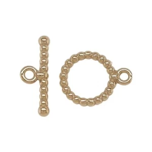 14K Solid Yellow Gold Beaded Toggle Clasp Striking Beaded Ring and Bar USA - Picture 1 of 6