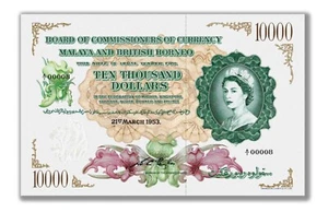 REPLICA 1953 Malaya British Borneo QE II $10,000 Note-Replica for Collectors - Picture 1 of 2