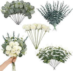 60 Pcs Mixed Artificial Eucalyptus Stems and Faux Flowers for Floral Arrangement - Picture 1 of 12