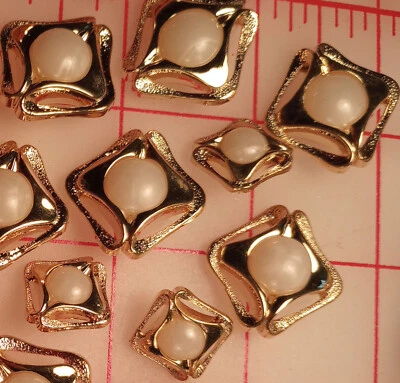 140 Plastic Gold Squarish Shape Buttons White Plastic Pearl Center 5/8" MEDIUM - Image 1 of 3