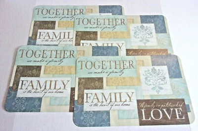 Placemats FAMILY LOVE HEART HOME Theme Vinyl 4 Pc SHIP NEW From USA - Image 1 of 4