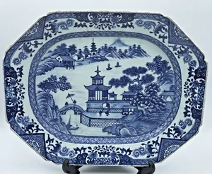 Antique Chinese Porcelain Blue & White Platter Qianlong 18th Rare Plate - Picture 1 of 6