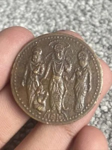 Silver Plated Shiri Lakshmi Ganesh Ji Hindu Luck Pot Old Temple Token Coin T227 - Picture 1 of 4