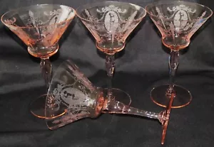 MORGANTOWN Sunrise Medallion Pink Champagne Tall Sherbet Etched Crystal (4) - Picture 1 of 4