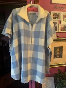 Beautiful Warm Katies Stretch Blue & White Check Chunky Knit Poncho M/L As NEW - Picture 1 of 2