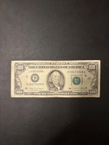 Circulated Small Head $100 bill (One Hundred Dollar Bill) - Series 1990 - Picture 1 of 2