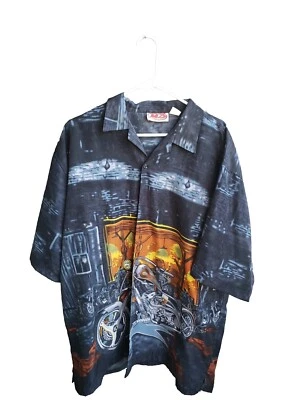 Camisa De Colección Malibue Dreams Negra Motocicleta Abotonada Talla XL Cuello Poliéster  Foto 1 de 4