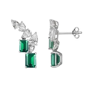 Green Emerald Pear Simulated Diamond Party Party Drop Earring White Gold Plated - Picture 1 of 2