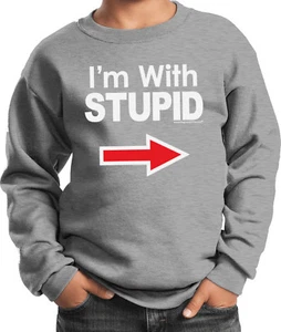 Buy Cool Shirts Kids I'm With Stupid Sweatshirt White Print Youth Sweat Shirt - Picture 1 of 10