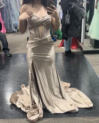 Jovani выпускное платье размер 2, серо-коричневый, блестящая ткань, совершенно новый - Изображение 1 из 4