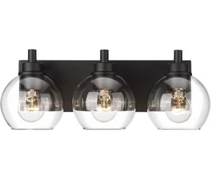 Modern 3-Light Bathroom Vanity Light Matte Black Wall Fixture Clear Glass Shades - Picture 1 of 6