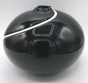 Pilgrim Glass Vintage Black Amethyst Squat Pot Swirl Vase MOD 5" Hi 6" W Nice! - Picture 1 of 19