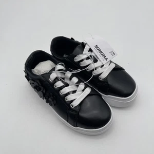 Sonoma Norii Black Faux Leather Flower Embellished Sneakers Youth Girls Size 13 - Picture 1 of 10