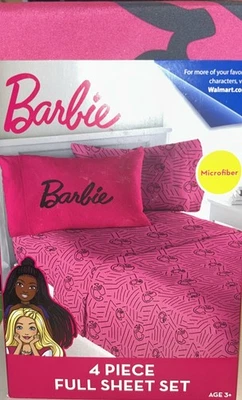 BARBIE CHEVRON 4pc FULL Sheet Set! 1 Fitted, 1 Flat Sheet & 2 Pillowcase #9B027K - Image 1 of 4