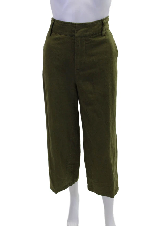 Pantalones Vince Mujer Cremallera Botón Forrados Plisados Pierna Recta Verde Talla 08 Foto 1 de 4