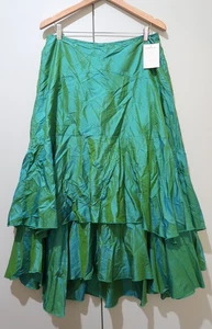 NEW Vintage Old Stock Size 14 Luxe Blue/Green Ruffled Crinkle Silk Skirt - Picture 1 of 7