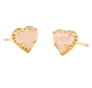 Kendra Scott Anna Heart Stud Earrings Pink Quartz 14k Gold over Over Brass - Picture 1 of 4