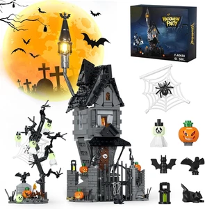 Halloween Haunted Mansion Building Set with Light, Glow-in-the-Dark Pumpkins - Picture 1 of 11