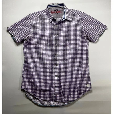 Camisa abotonada Robert Graham para hombre manga corta púrpura cachemira a cuadros - L *LEER* Foto 1 de 4