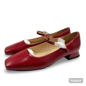 C.Paravano Mary Jane rote Damen-Flats verstellbarer Riemen & eckige Zehenpartie Größe 8 weich - Bild 1 von 14