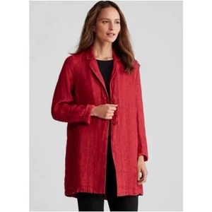 EILEEN FISHER ORGANIC LINEN RED JACKET L - Picture 1 of 13