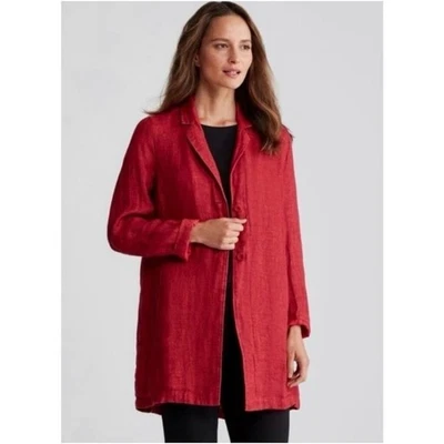 EILEEN FISHER ORGANIC LINEN RED JACKET L - Image 1 of 4