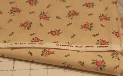 Vintage Small Pink Roses On Peach VIP Cranston Cotton Fabric 44" x 1 yd - Image 1 of 3