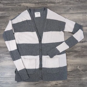 Abercrombie & Fitch Striped Gray White Womens L Cardigan Sweater Y2K Button Up - Picture 1 of 13
