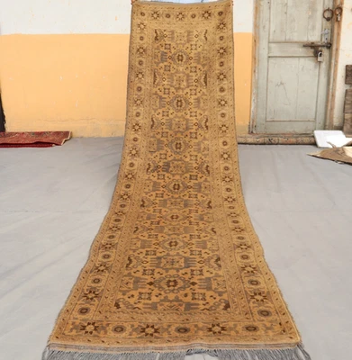 2x9 Light Tribal Afghan Ersari Runner Rug – Beige & Brown Geometric Motif Design - Image 1 of 4