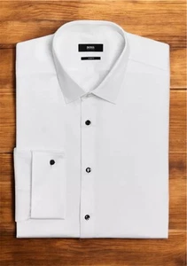HUGO BOSS Jasper Piqué smoking slim fit bianco manica lunga camicia abbottonata 15XR - Foto 1 di 2