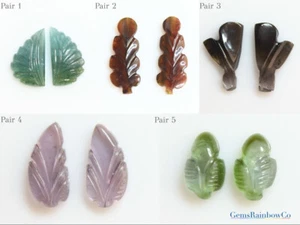 Carved Leaf Tourmaline Gemstone, Tourmaline Leaf Carved Stone, Multi Color  - Picture 1 of 21