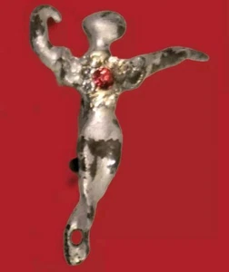 Brosche Anstecknadel Vintage Ballerina silberfarben figürlich rot Herz romantische Begegnung - Bild 1 von 12