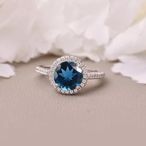 4ct Round Cut Simulated Blue Topaz/CZ Engagement Band Ring 14k White Gold Plated - Picture 1 of 8