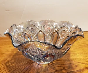VINTAGE LE SMITH BLUE CARNIVAL GLASS BOWL 10 1/4'' DIAMETER - Picture 1 of 9
