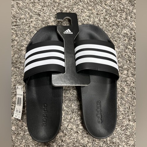 Adidas Adilette scivoli doccia bianco e nero uomo nuovi con etichette taglia US uomo 13 donna 14