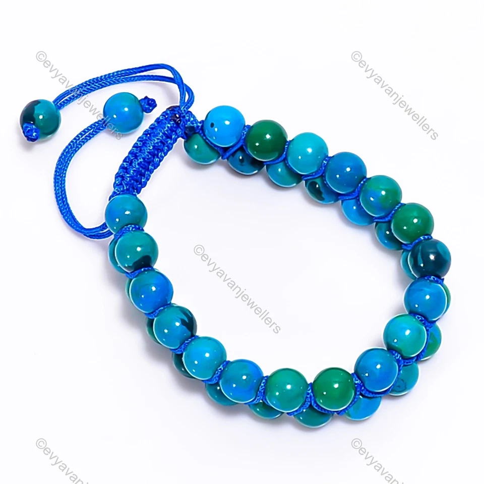 Браслет регулируемый с бисером хризоколла драгоценный камень серебро 925 пробы для женщин - Изображение 1 из 4