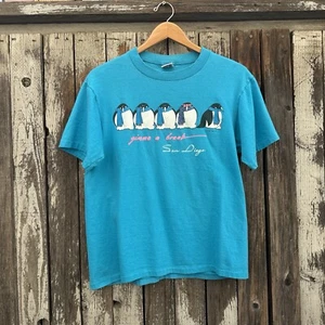 Vintage 80s Gimme A Break San Diego Chill Penguins Humor T-Shirt Made in USA - Picture 1 of 7