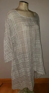 Nwt Zanzea linen plaid beige long roomy tunic shirt over sized M L baggy new - Picture 1 of 10