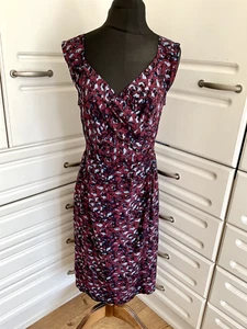 Jigsaw Dress Size 12 Wrap Front Animal Print Stretch Knit Jersey Purple Pencil - Picture 1 of 9