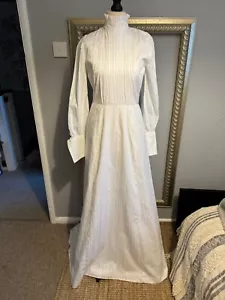Vintage 1970s Prairie White dress - Ditsy Vintage Wedding Maxi Cottagecore - Picture 1 of 7