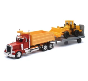 New Ray 1/32 Peterbilt Dump Truck w/Flatbed Trailer & Front Die Cast NRY10673 - Picture 1 of 1