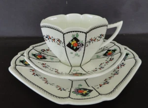 Vintage / Art Deco China Tea Set Trio.Shelley Queen Anne, Fruit and Diamonds.VGC - Picture 1 of 6