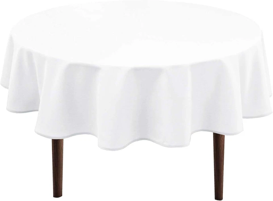 White Round Tablecloth 60 Inch Waterproof Stain Resistant Spillproof Polyester